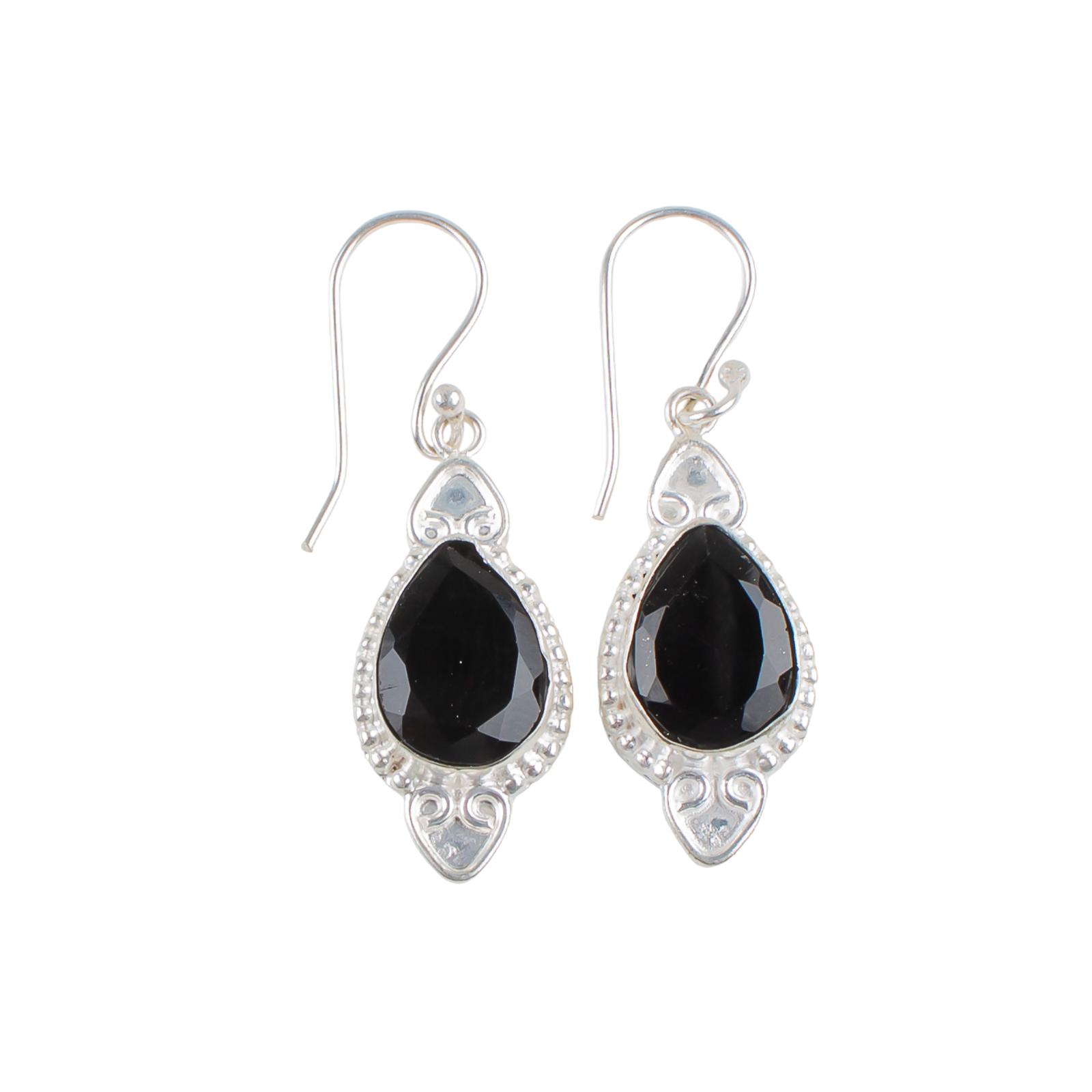 

Black Onyx Gemstone 925 Stamped Silver Jewelry Handmade Earrings 1.80 For Gift EE-42-13