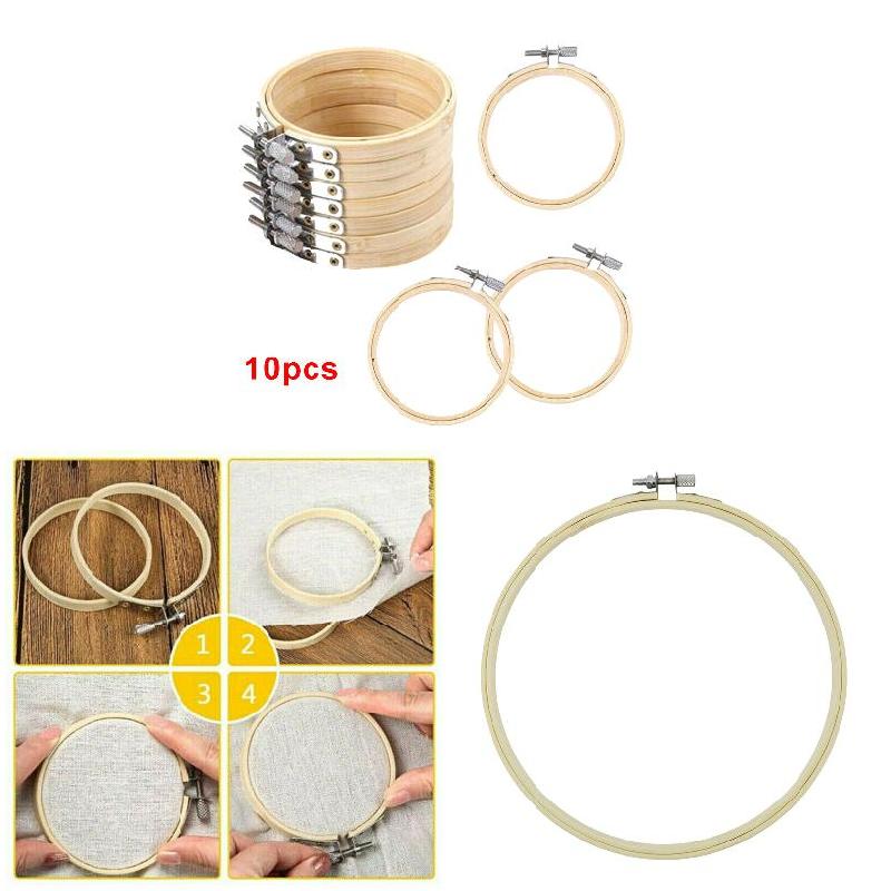 10 Pcs DIY Cross Stitch Embroidery Circle Adjustable Bamboo Hoop Ring Support