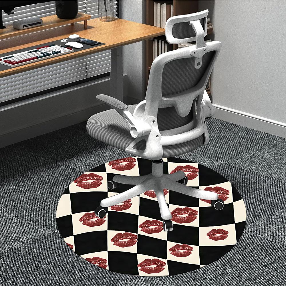 1pc Lips Chessboard Office Round Area Rug, Under Office Chairs Bedroom Living Room Home Decor, Room Deco, Available in Various Sizes