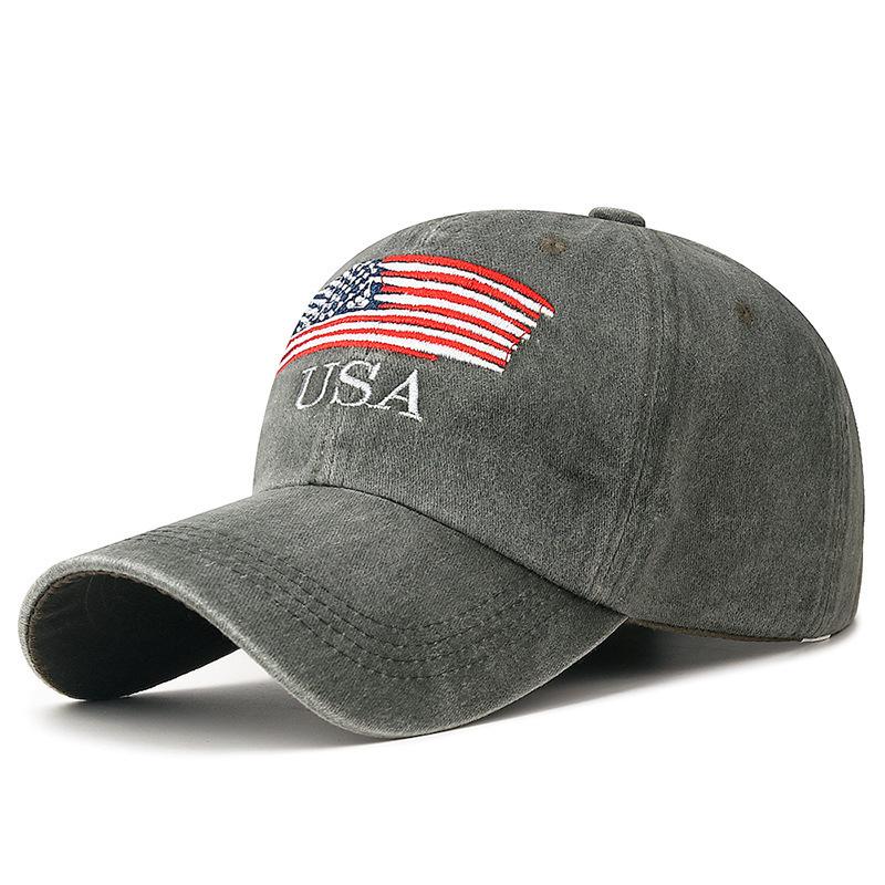 Washed Baseball Cap Vintage American Flag Embroidered Usa Cap Versatile Outdoor Sun Hat