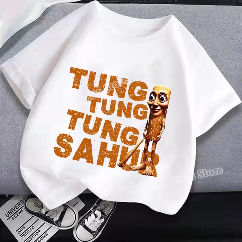 Italské Brainrot Tričko Tung Tungtung Sahur Kreslené Anime Potisk Oblečení Kulatý Výstřih Základní Chlapecké Top Savé Ležérní Košile Dárek