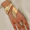 Vintage Fashion Folded Leaf Bracelet Spiral Opening Adjustable Ring Set for Women Girls Holiday Party Fashion Jewelry BS031