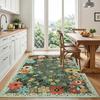 Sage Green Floral Area Rug, Washable Low Pile Carpet, Soft Non-Slip Mat for Living Room Bedroom Entryway