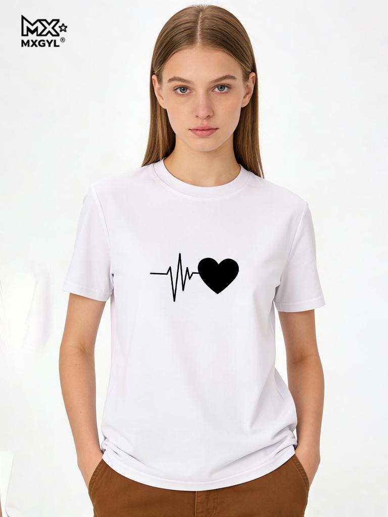 Love Heartbeat Print T-Shirt Cute Nurse Healthcare TShirt Funny Couple Matching Valentines Day Gift Shirt