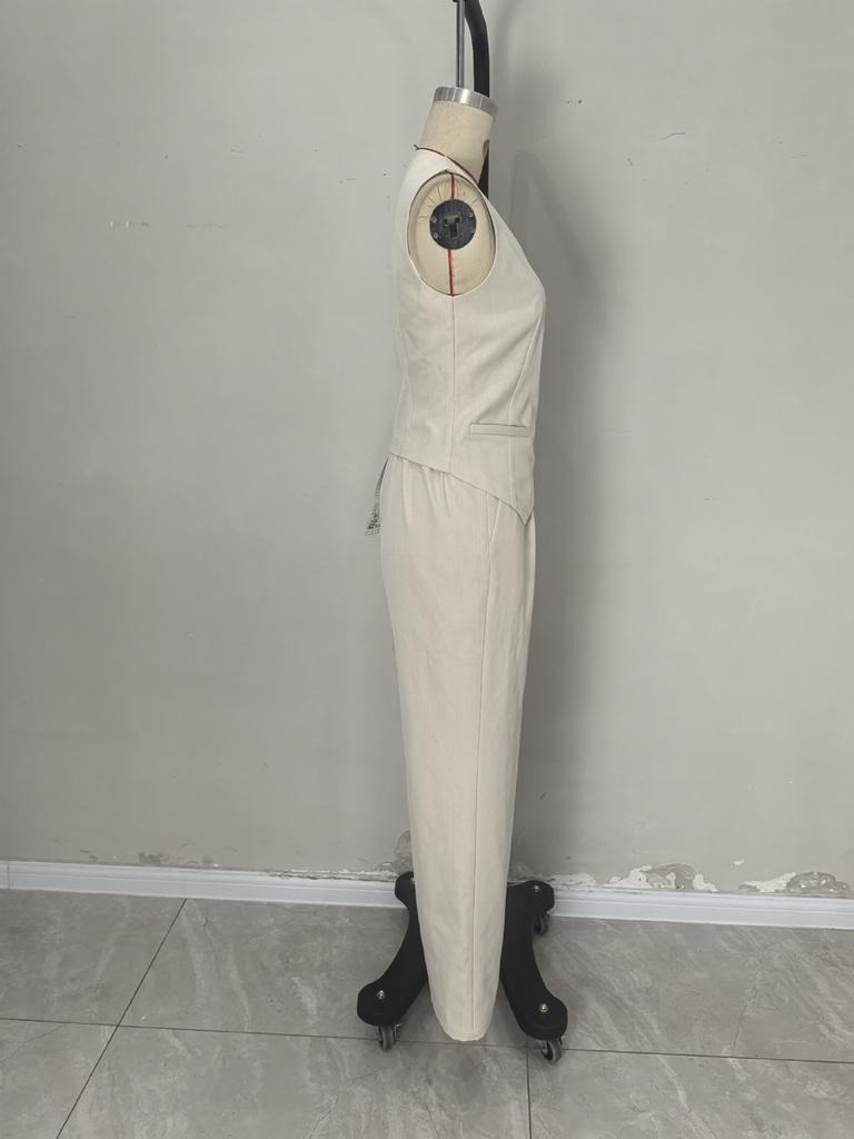 Oversized Padded Blazer Vest Set with Elastic Suit Pants for Women Summer Fashion
