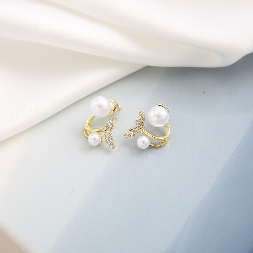 1 Pair Earrings Fashion Fishtail Shape Rhinestones Pearl Decoration Personality Chic Sweet Earrings