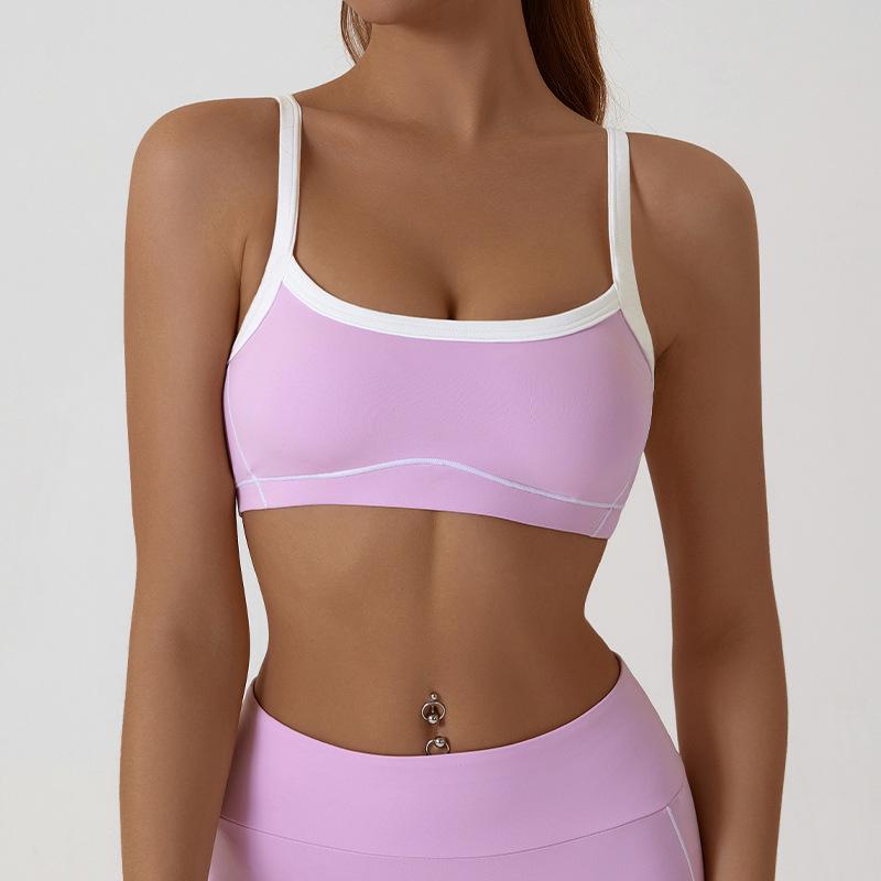 Camiseta Deportiva de Color Block con Sensación Nude Europea y Americana - Chaleco de Yoga y Fitness para Mujer con Hermoso Diseño en la Espalda