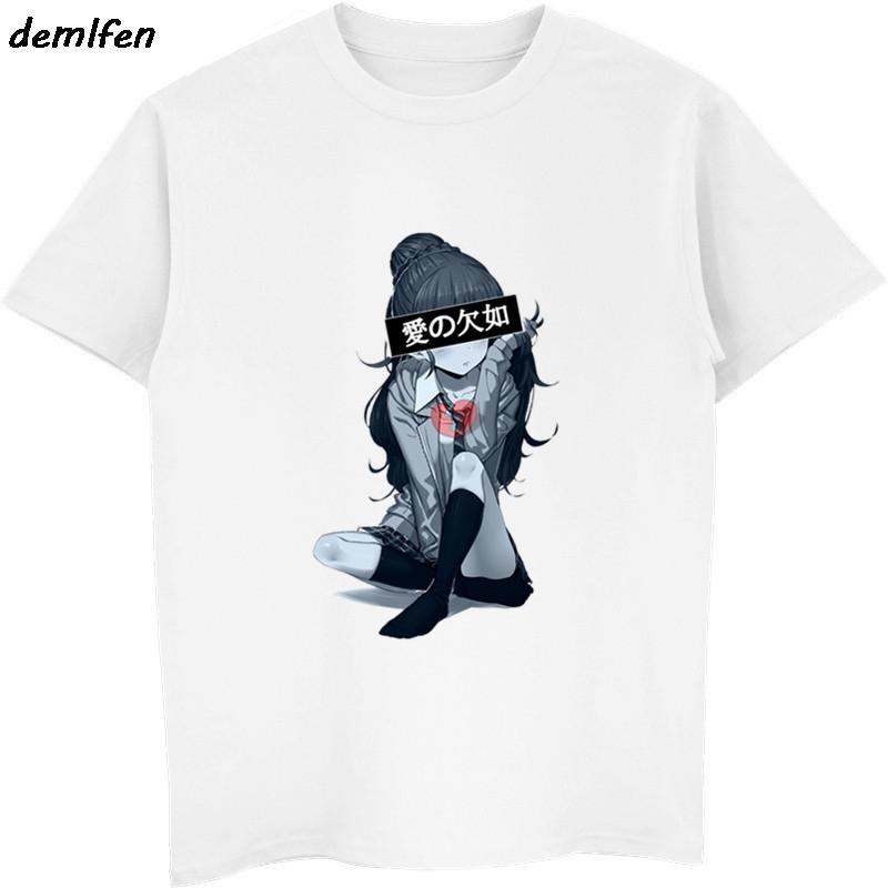 2019 Unisex Short Sleeve T Shirt Sad Girl Retro Japanese Anime Vaporwave Funny Clothes Novelty Hip Hop Tees Tops Harajuku Tshirt