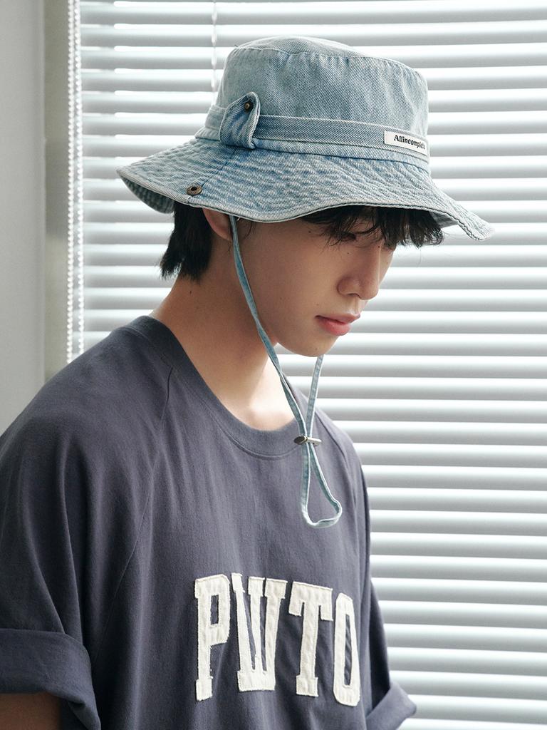 Olinkeompeulliteu Belt Denim Washed Safari Hat (Light Blue)