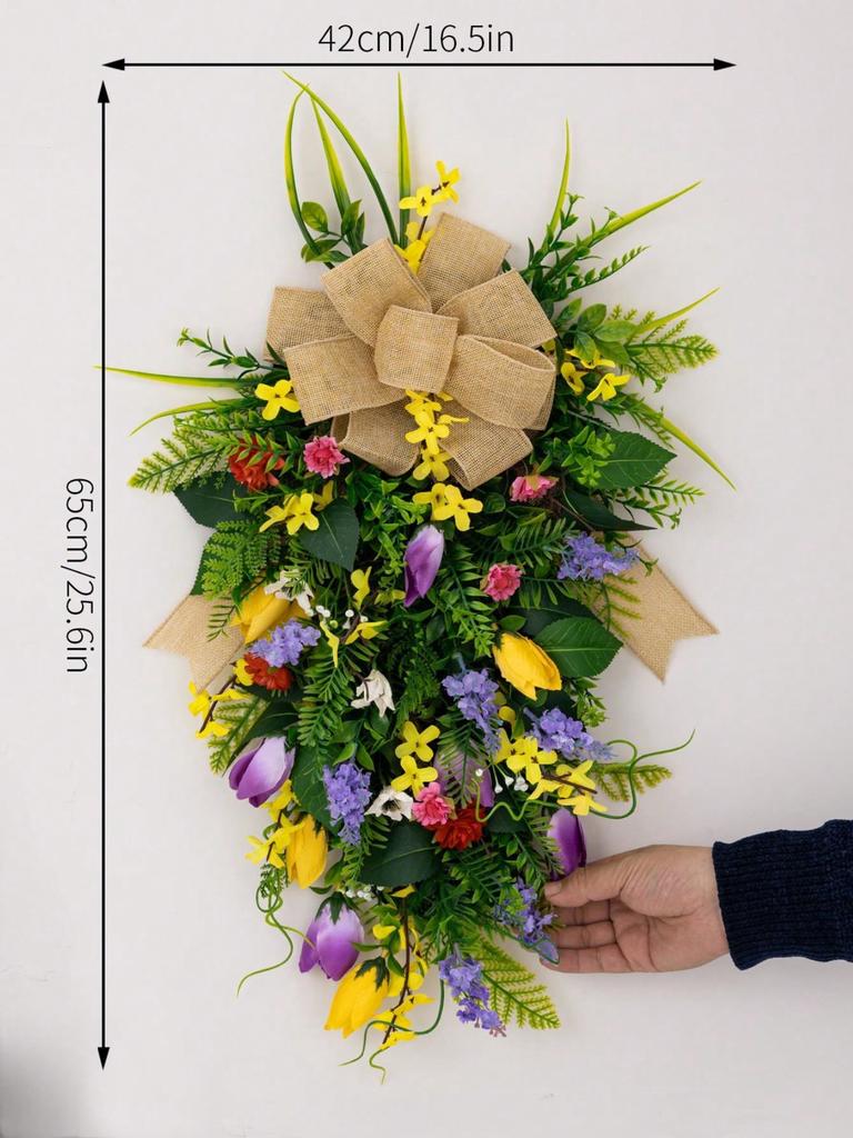 Spring and Summer Wall Courtyard Decoration Supplies Linen Bow Violet Tulip Wreath 1pc