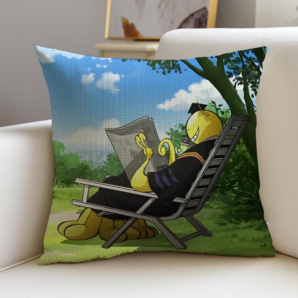 Fun AAssassination ClassroomS Cushion Cover Breathable and skinfriendly linen pillowcase square removable and washable cushion