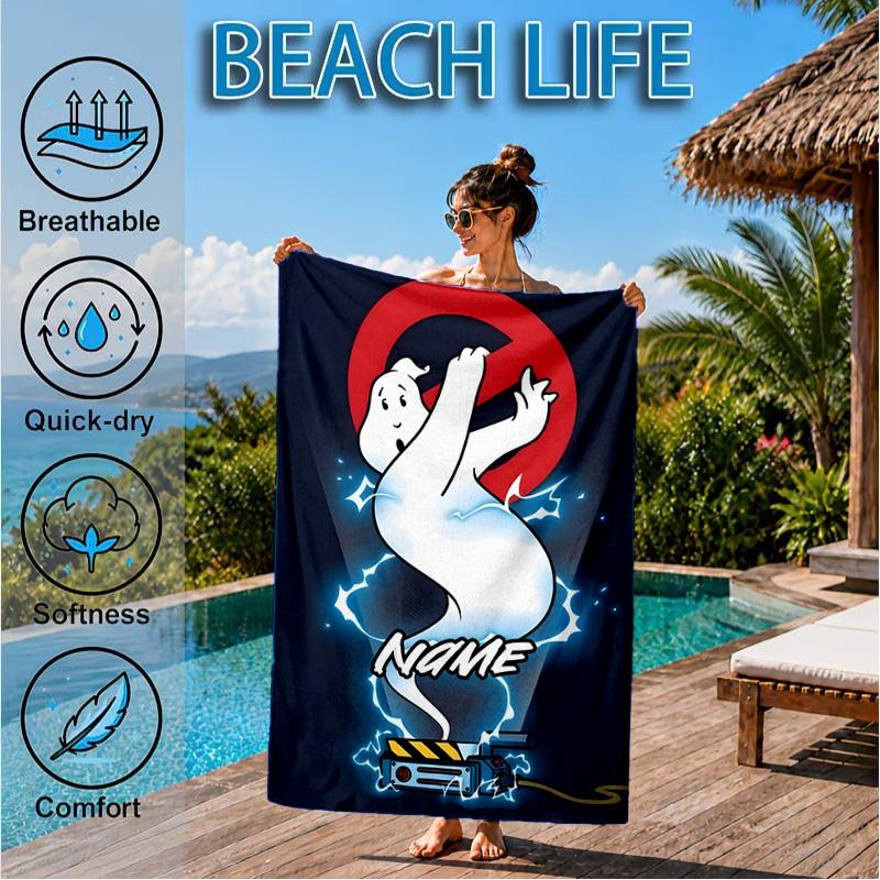 Custom Name Ghost-busters Logo Beach Towel Microfiber Beach Towel, Lightweight and Quick-Dry, for Summer Travel, Swimming Pool Gift