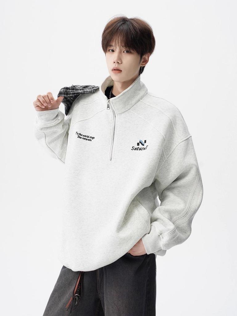 Men's Half-Zip Stand Collar Hoodie - 2025 Autumn Korean Trend, Loose Fit Casual Jacket for Couples