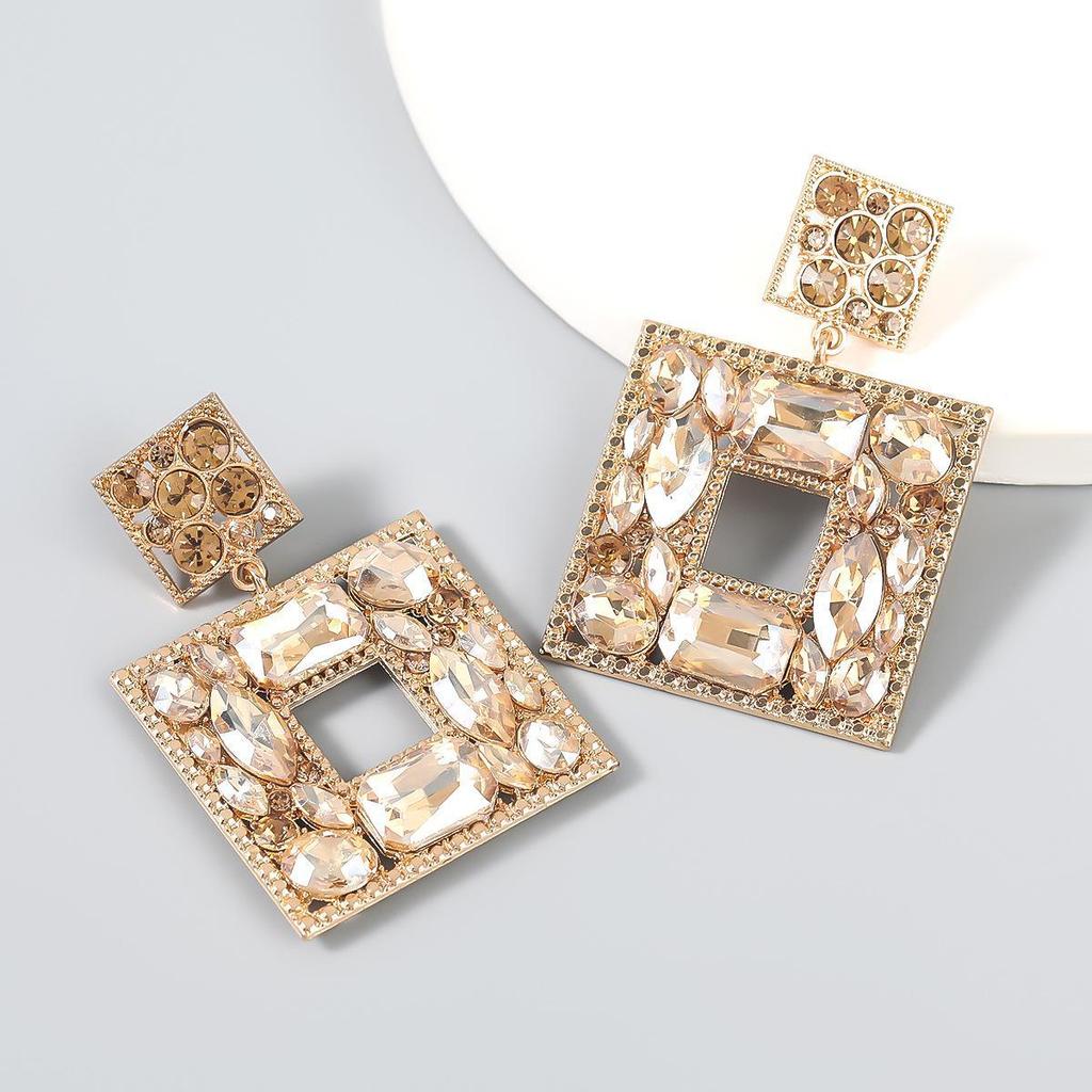 European & American Fashion Multilayer Colored Diamond Square Earrings