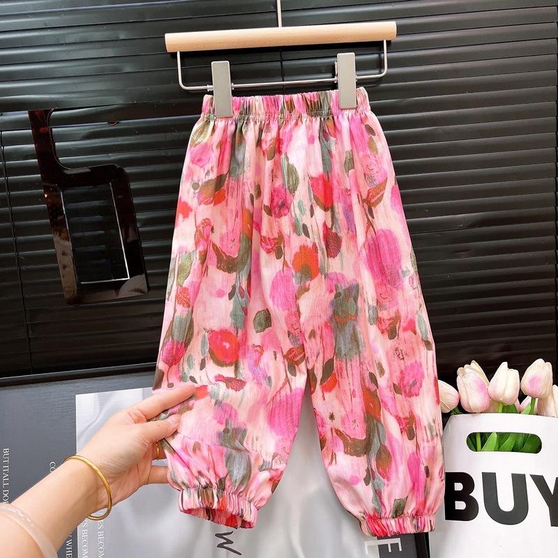 

Летние детские брюки от комаров с принтом, тонкие брюки-фонарики для девочек и брюки с манжетами для защиты от комаров 170