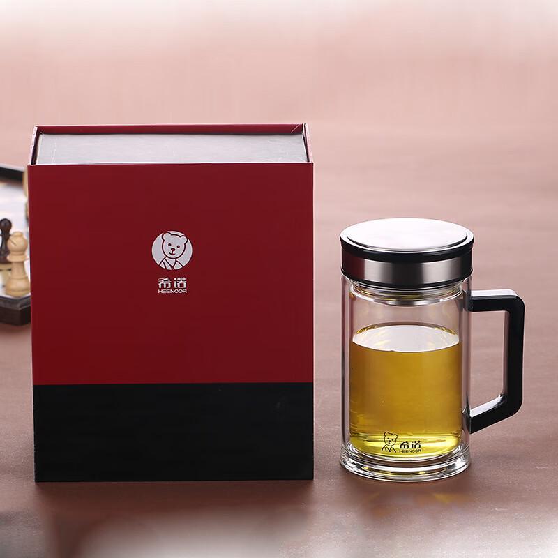 Heenoor Double-Layer Glass Tea Cup with Handle and Filter