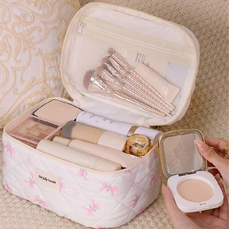 Reise Kosmetiktasche mit süßer Schleife Gesteppte Designs Große Kapazität Organizer Tragbar für Frauen und Damen