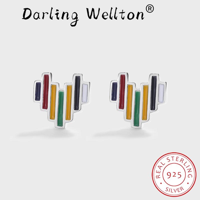 

Трендовые серьги в форме радужного сердца S925, серебряные серьги для женщин, красочные изумрудные сапфиры, стерлинговое серебро, свадебные украшения, ювелирные изделия из стерлингового серебра, подарок