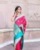 Indischer traditioneller Saree aus weicher Lichi-Seide mit Jecquard-Weberei