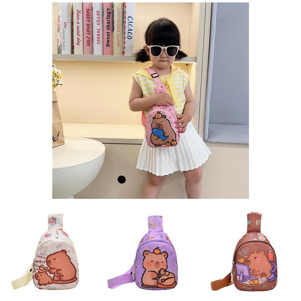 Cartoon Capybara Kids Chest Bag With Breathable Canvas For Kindergarten