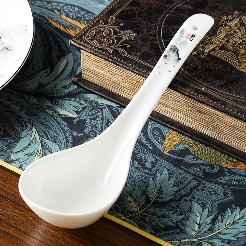 Tangshan Bone China Long Handle Soup Spoon - Ceramic Tableware Ladle Spoon