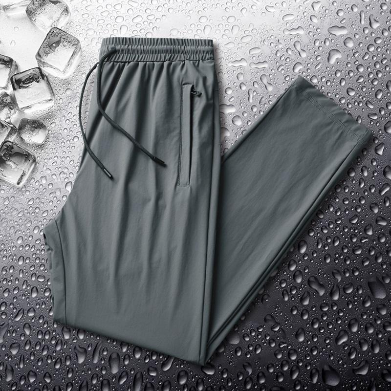 

Men s Quick Dry Ice Silk Jogger Pants Elastic Waist Drawstring Sports Trousers With Zipper Pockets L темно-серого