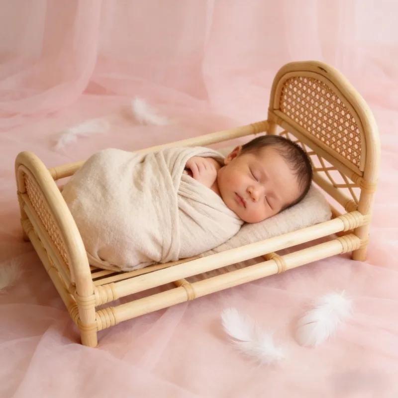 1 Piece Rattan Crib Basket Retro Baby Photography Props Professional Studio Furniture Tool Essential for Baby Photo Shooting Use