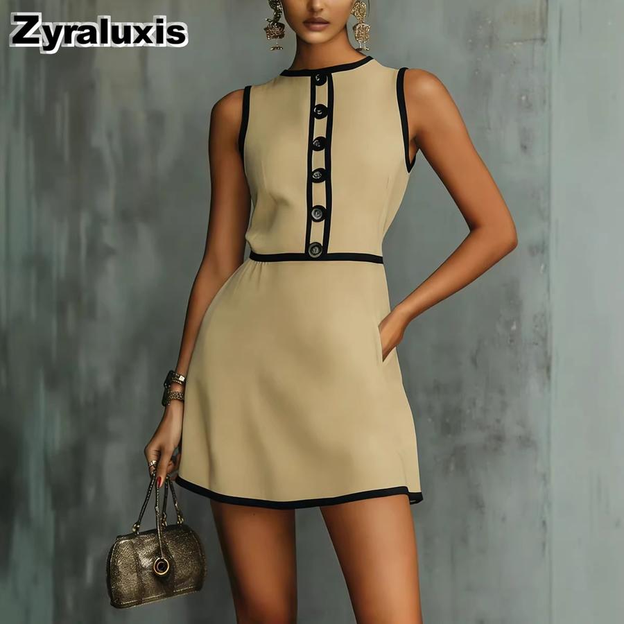 Fashion New Printed Dress Round Neck Sleeveless Bodycon Chic Dress