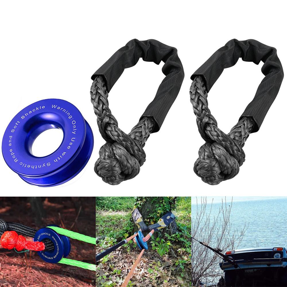 Heavy Duty Recovery Ring Snatch Block Pulley W/ Soft Shackle Tow Winch Rope