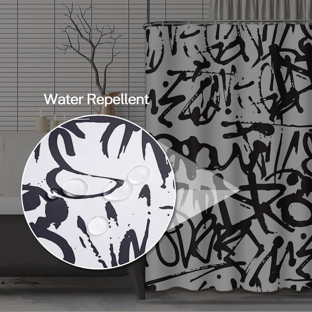 Duschdraperi med graffiti- och abstrakt tryck Vintage Old School Svart Polyestertyg Badrumsgardin Med Krok