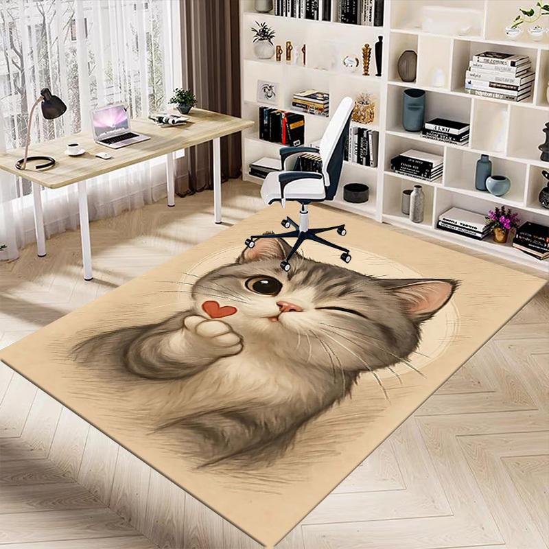 1PC cat love Non-Slip Floor Carpet Compatible for Office&Living Room&Bedroom&Dining room - Flat-Weave Machine-W307