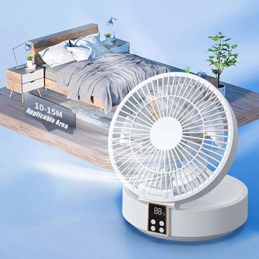 (White) Remote Control Wireless Wall Mounted Circulation Air Cooling Fan with LED Light