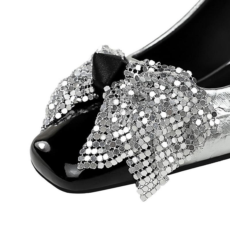 Fashion Mary Jane shoes Women Pumps Rhinestone bowknot Mid heeled square toe high heels 5 cm Luxury banquet shoes Ladies shoes