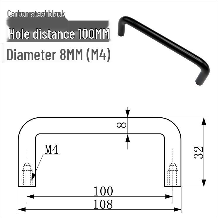 Maniglia a U per Armadio in Acciaio Inossidabile 304, Pomolo Rotondo in Acciaio al Carbonio Lucidato, disponibile nelle misure M3, M4, M5.