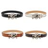 Metal Skull Head Belt With Sparkling Rhinestones Durability PU Leather Western Waist Belt Unisex Wear