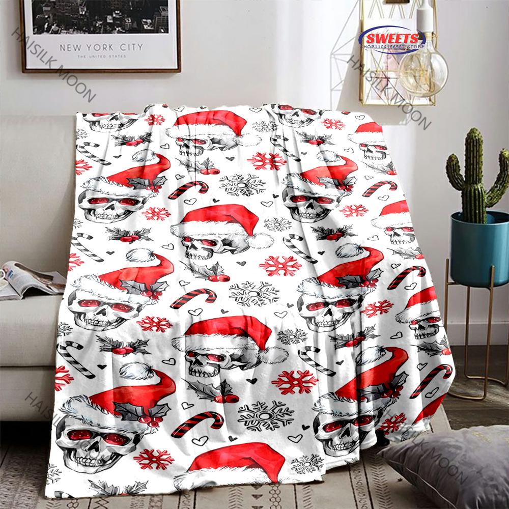 Spooky Skull Christmas Print Blanket Warm Soft and Comfortable Home Travel Blanket Sofa Bedding Cover Blankets Gift for Friends