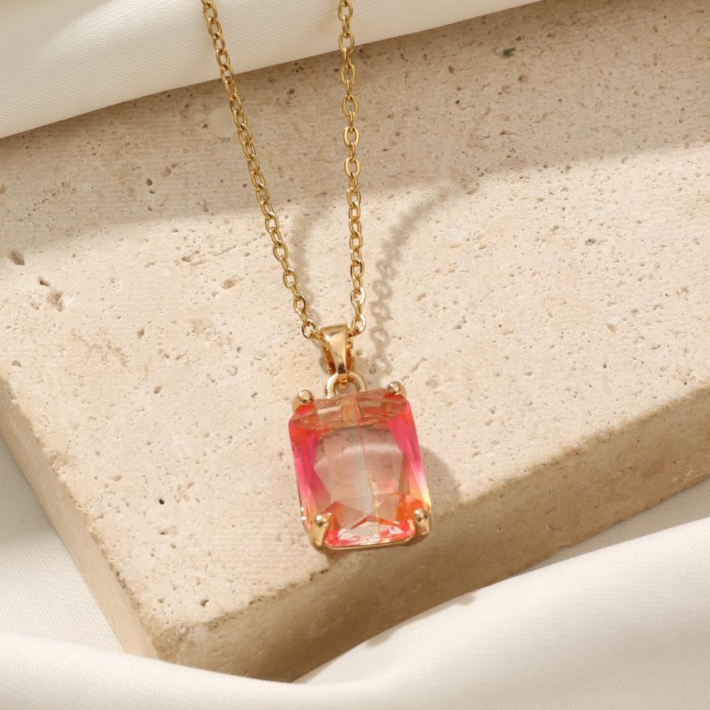 Hollow Square Zirconia Pendant Necklace, Golden Tone Elegant Jewelry for Women