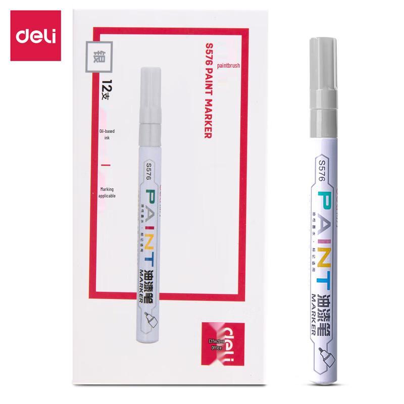 Deli S576 Oil-Based Silver Marker Pen (12-Pack)