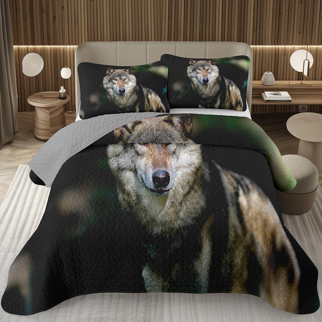 Wolf Bedspreads For Boys Teens Men Wild Safari Animal Coverlet Twin King Reversible Grey Bedding Set Wildlife Quilted Bedspread