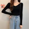 Damen V-Ausschnitt Pullover Slim Pullover Eng Langärmlig Einfarbig Einheitsgröße Strickware Frühling Herbst Pendeln