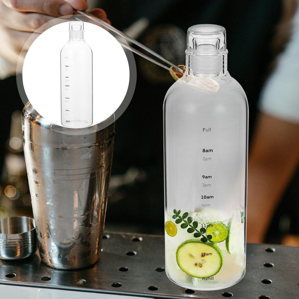 Clear Glass Water Bottle Large Capacity Leakproof Portable Cup with Time Scale for Travel Office Home Fitness Sports Gym