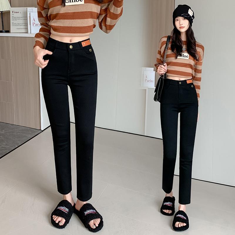 [Small black pants god pants] pipe pants women's autumn new high-waisted and thin nine-point small straight casual pants