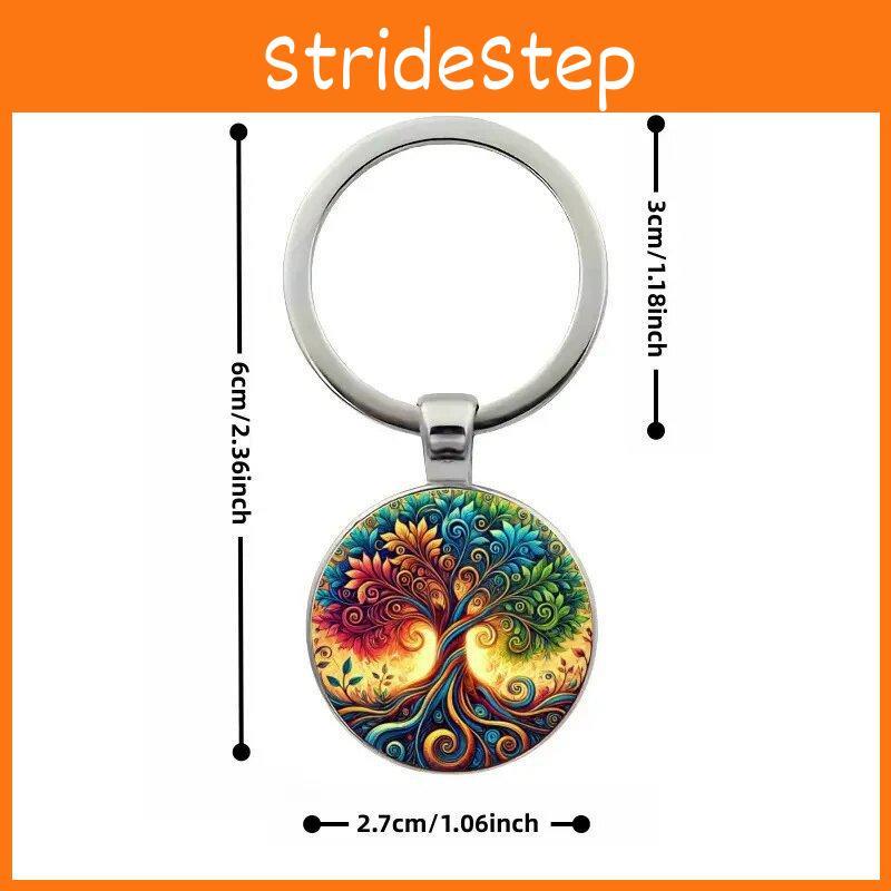 Life Tree Glass Pendant Keychain With Vibrant Line Design For Celebration And Souvenir Use