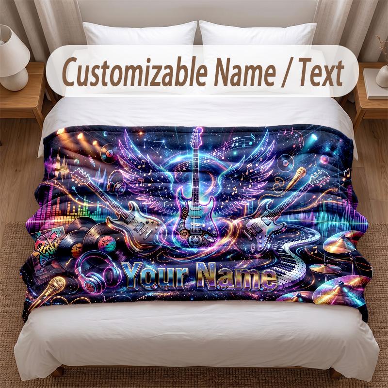 Music General Theme Soft Blanket Personalized Custom Name Text Print Warm Blanket Home Sofa Bedroom Decor