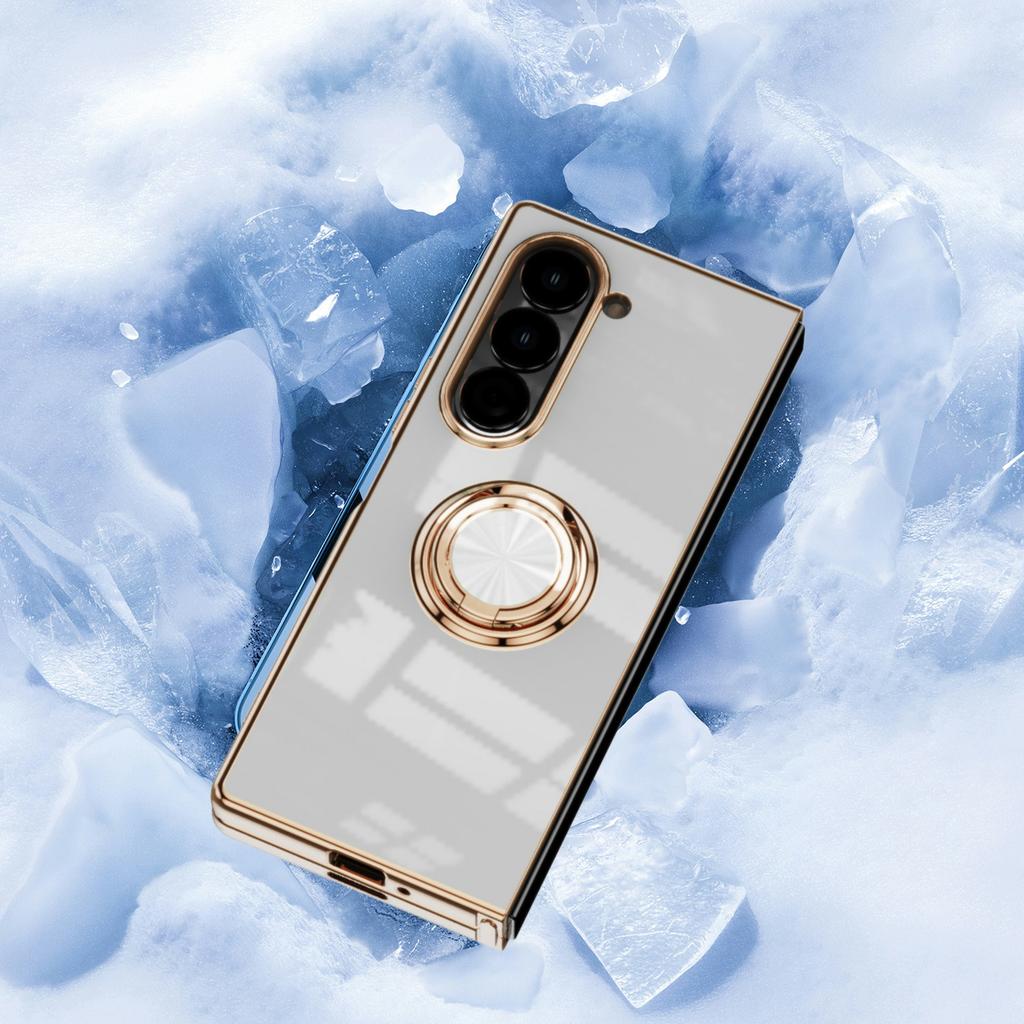 For Samsung Galaxy Z Fold5 5G Case Precise Cutouts 6D Electroplating TPU Phone Cover with Ring Holder