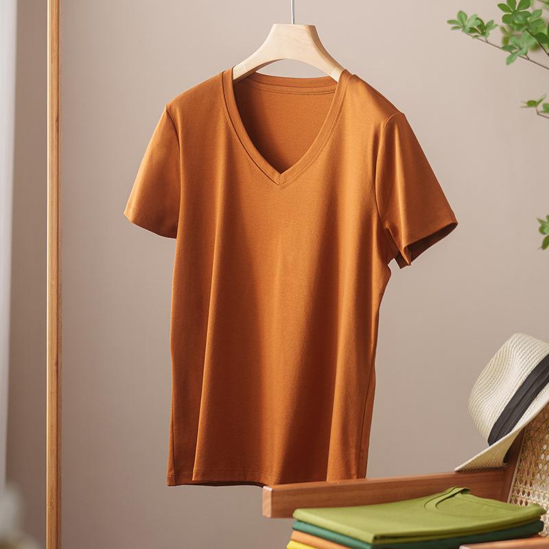 Rundhals Kurzarm Damen Sommer Neueste Trendige Vielseitiges und Bequemes T-Shirt Langgewaschenes Baumwoll Oberteil Ohne Verformung