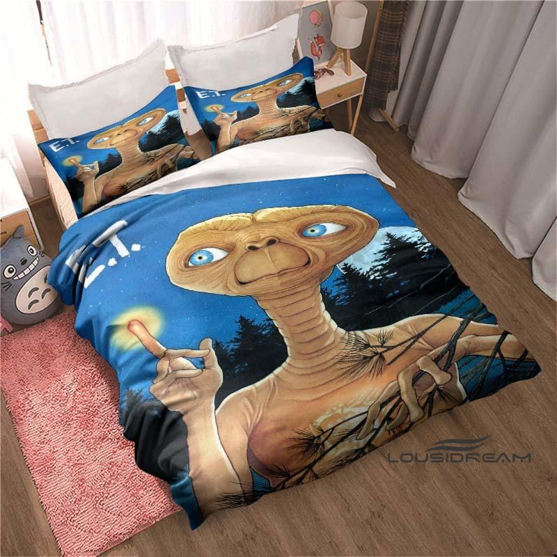 "E.T. Ensemble de literie 3 pièces « E.T. l'Extra-Terrestre » avec imprimé dessin animé — Housse de couette et taies d'oreiller | Convient aux adolescents et aux enfants