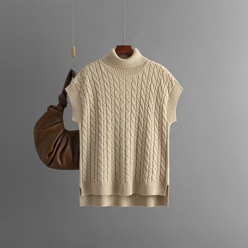 Korean Fashion Women Vintage Sweater Vest Autumn Winter Solid Color Sleeveless Twist Knitted Loose Pullover Sweater for Women