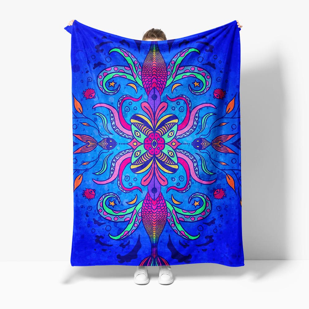 

Psychedelic Colorful Fish Pattern Flannel printed blanket suitable for all seasons suitable for living room office sofa travel 75x100cm (30x40inch)
