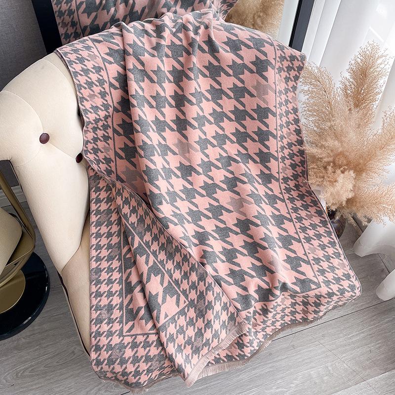 Qiandongge Printing Contrasting Colors, Double-Sided Imitation Cashmere Scarf, Winter High-End Warm Shawl
